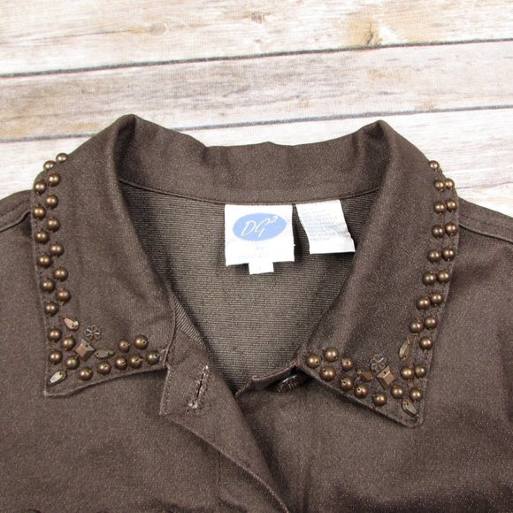 DG2 Embellished Brown Denim Jean Jacket L - Picture 6 of 9